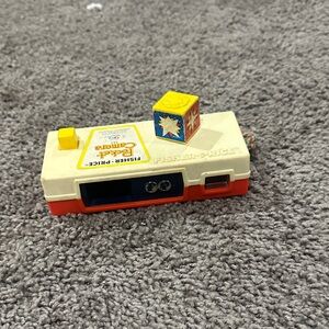 Vintage Fisher-Price Cream and Red Toy Camera with Yellow Block